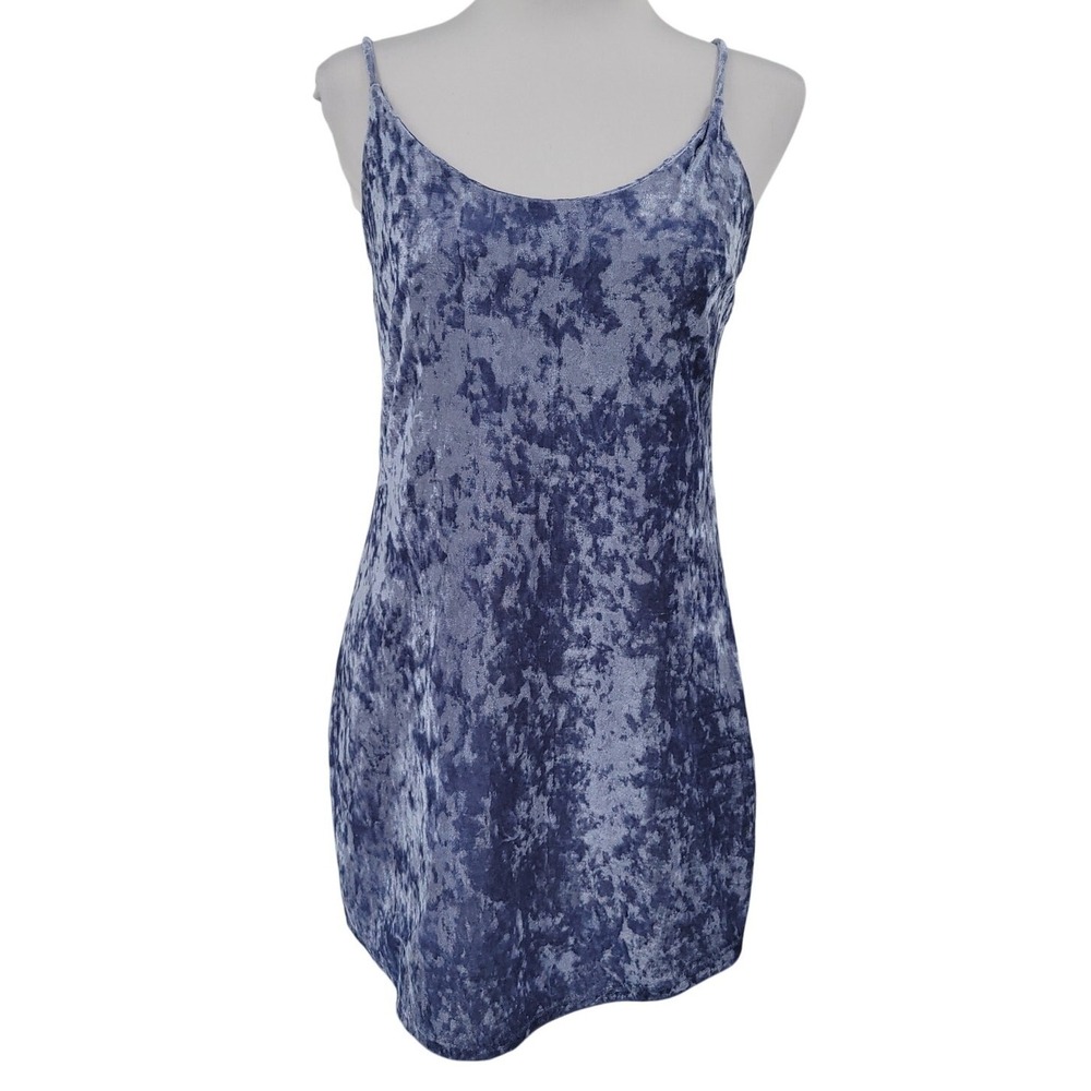 Crushed Velvet Mini Slip Dress Blue Size M Blue Party Fairy Vacation Romantic